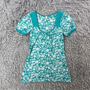 BKE Buckle Shirt Womens Small Flower Burnout Design Balloon Sleeves